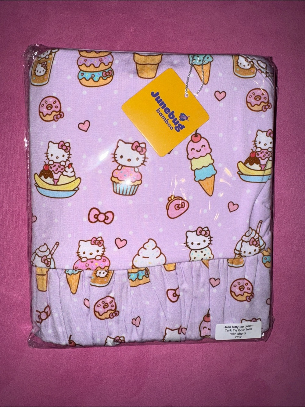 NWT Junebug Bamboo Hello Kitty Ice Cream Tank Tie Bow Twirl Dress & Shorts 7/8